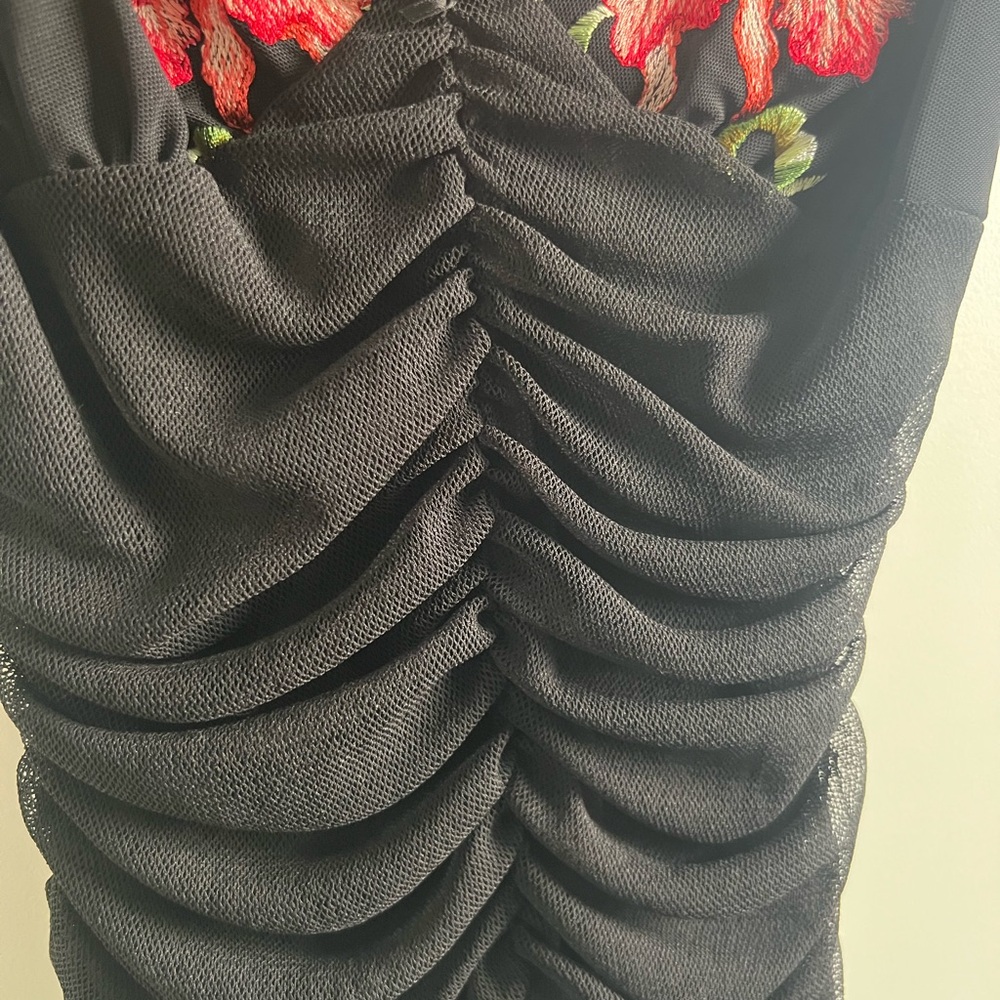 Casadei Black Mesh Top with Red and Green Embroidery - Picture 4 of 6